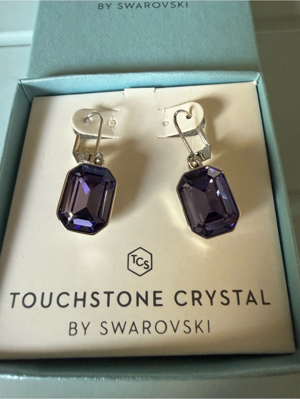 Touchstone Crystal Deep Purple Octagon Drop Earrings